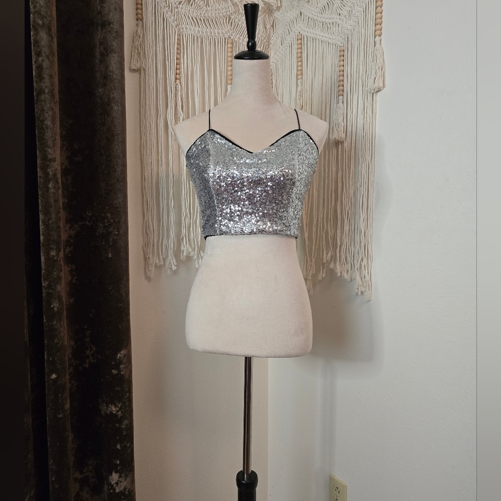 Silver Sequin Crop Top